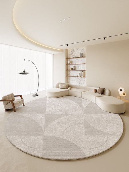 Circular Modern Rugs for Living Room, Grey Round Rugs for Bedroom, Round Carpets under Coffee Table, Contemporary Round Rugs for Dining Room-artworkcanvas