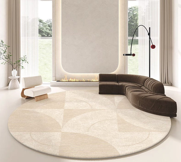 Contemporary Modern Rugs for Bedroom, Abstract Geometric Round Rugs under Sofa, Cream Color Rugs under Coffee Table, Dining Room Modern Rugs-artworkcanvas