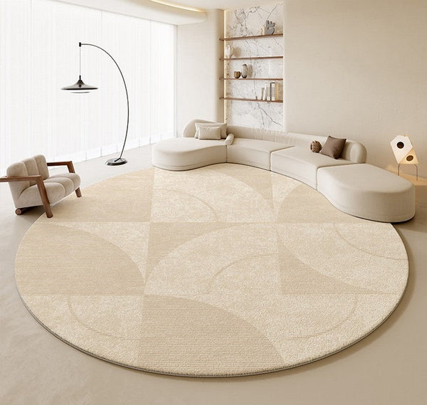 Contemporary Modern Rugs for Bedroom, Abstract Geometric Round Rugs under Sofa, Cream Color Rugs under Coffee Table, Dining Room Modern Rugs-artworkcanvas