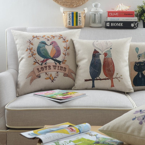 Singing Birds Decorative Throw Pillows, Love Birds Throw Pillows for Couch, Modern Sofa Decorative Pillows for Children's Room, Decorative Pillow Covers-artworkcanvas