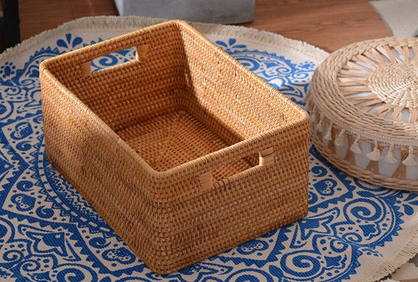 Woven Rattan Storage Baskets for Bedroom, Storage Basket for Shelves, Large Rectangular Storage Baskets for Clothes, Storage Baskets for Kitchen