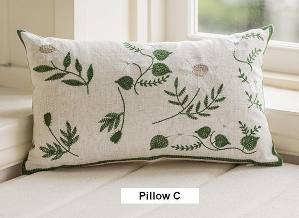 Spring Flower Decorative Pillows for Dining Room, Embroider Flower Cotton Pillow Covers, Decorative Pillows for Sofa, Farmhouse Decorative Pillows for Couch-artworkcanvas