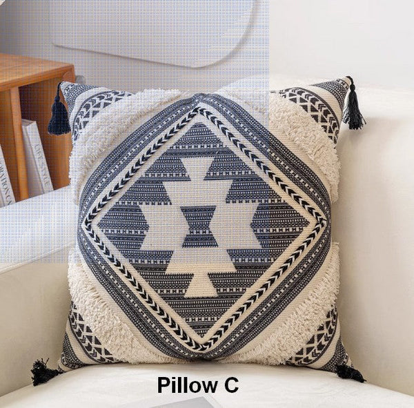 Bohemian Decorative Sofa Pillows, Geometric Modern Pillow Covers, Square Pillows for Couch, Oriental Decorative Throw Pillows for Living Room-artworkcanvas