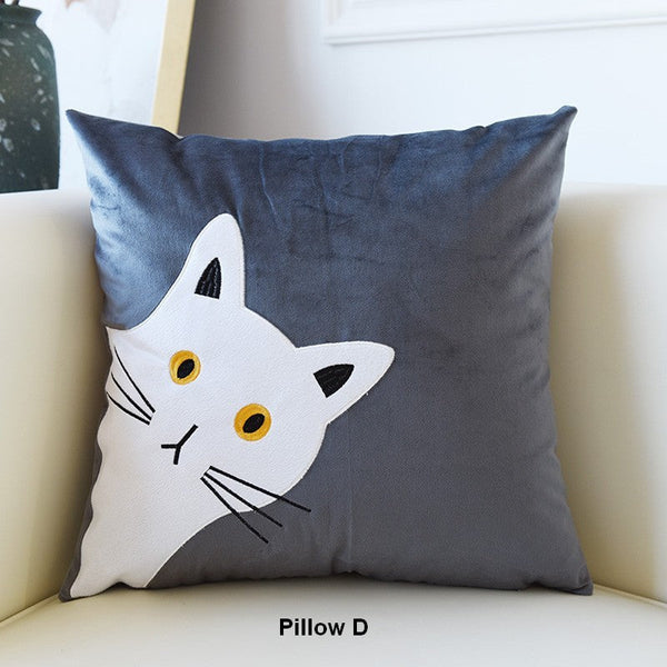 Lovely Cat Pillow Covers for Kid's Room, Modern Sofa Decorative Pillows, Cat Decorative Throw Pillows for Couch, Modern Decorative Throw Pillows-artworkcanvas