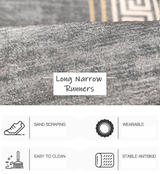 Long Hallway Runners, Extra Long Narrow Runner Rugs, Washable Entrance Hallway Grey Runners, Modern Long Hallway Runners, Kitchen Runner Rugs, Stain-resistant Non Slip Entryway Runner Rugs-artworkcanvas