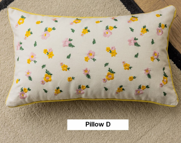 Spring Flower Decorative Pillows for Dining Room, Embroider Flower Cotton Pillow Covers, Decorative Pillows for Sofa, Farmhouse Decorative Pillows for Couch-artworkcanvas