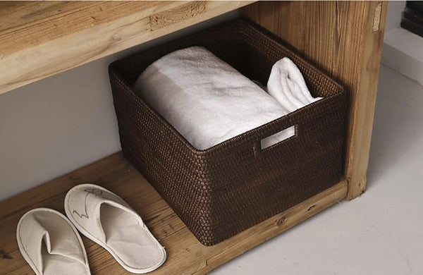 Rectangular Storage Baskets, Storage Baskets for Kitchen, Large Brown Woven Storage Baskets, Storage Baskets for Shelves-artworkcanvas