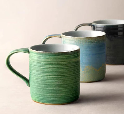 Creative Handmade Coffee Mugs, Blue Green Black Ceramic Coffee Mugs, Large Modern Handmade Pottery Coffee Cup, Large Capacity Coffee Mugs-artworkcanvas