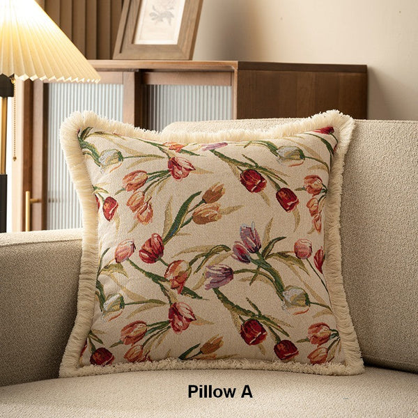 Tulip Flower Pillow Covers, Large Flower Decorative Pillows for Bedroom, Decorative Sofa Pillows for Couch, Farmhouse Decorative Pillows-artworkcanvas