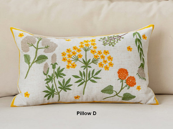 Spring Flower Decorative Throw Pillows, Decorative Pillows for Couch, Farmhouse Sofa Decorative Pillows, Embroider Flower Cotton Pillow Covers-artworkcanvas