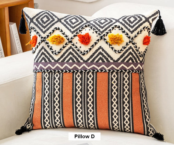 Unique Oriental Square Pillows for Bedroom, Geometric Modern Pillow Covers, Bohemian Decorative Sofa Pillows, Decorative Throw Pillows for Couch-artworkcanvas