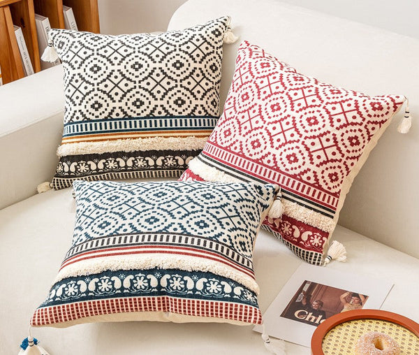 Modern Square Pillows for Couch, Contemporary Pillow Covers, Oriental Decorative Throw Pillows for Bedroom, Bohemian Decorative Sofa Pillows-artworkcanvas