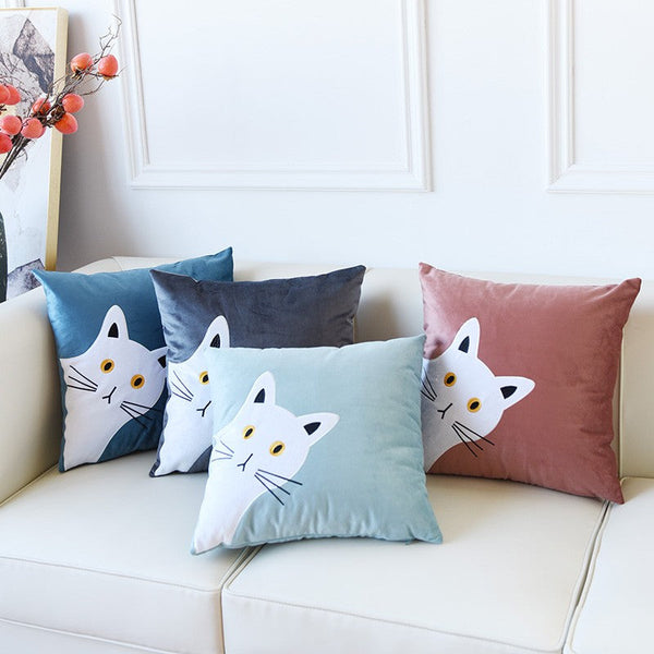 Decorative Throw Pillows, Modern Sofa Decorative Pillows, Lovely Cat Pillow Covers for Kid's Room, Cat Decorative Throw Pillows for Couch-artworkcanvas