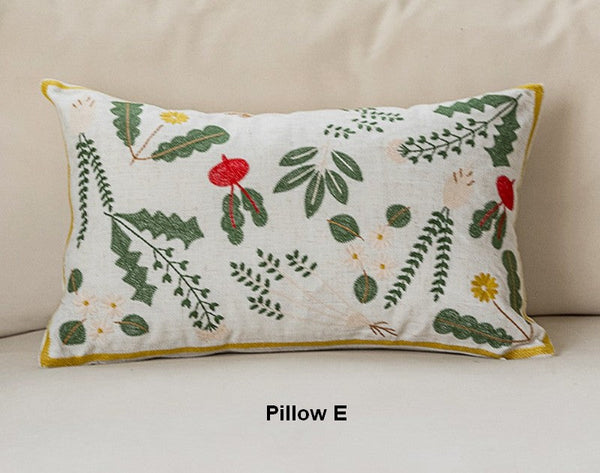 Spring Flower Decorative Throw Pillows, Decorative Pillows for Couch, Farmhouse Sofa Decorative Pillows, Embroider Flower Cotton Pillow Covers-artworkcanvas