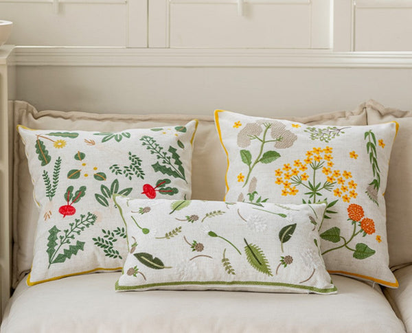 Spring Flower Decorative Throw Pillows, Decorative Pillows for Couch, Farmhouse Sofa Decorative Pillows, Embroider Flower Cotton Pillow Covers-artworkcanvas