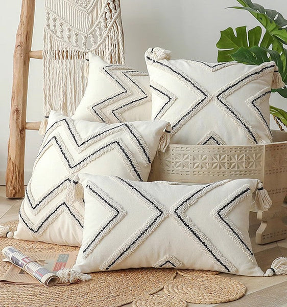 Beige Decorative Throw Pillows, Geometric Square Modern Throw Pillows for Couch, Contemporary Throw Pillow for Interior Design-artworkcanvas