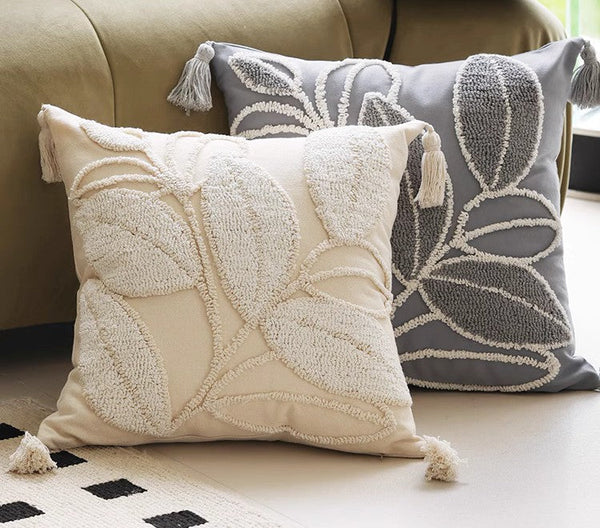 Contemporary Modern Sofa Pillow Covers, Square Modern Throw Pillows for Couch, Leaf Decorative Pillows for Bedroom, Modern Decorative Pillows for Interior Design-artworkcanvas