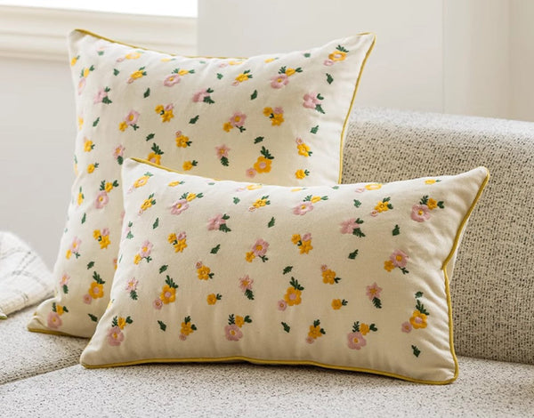 Spring Flower Decorative Pillows for Dining Room, Embroider Flower Cotton Pillow Covers, Decorative Pillows for Sofa, Farmhouse Decorative Pillows for Couch-artworkcanvas