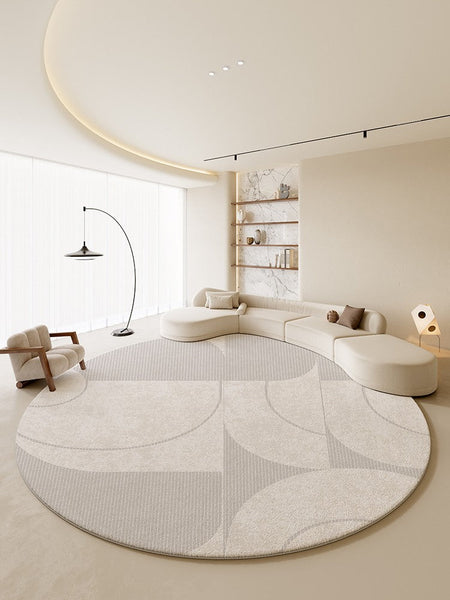 Geometric Modern Rug Ideas for Living Room, Bedroom Modern Round Rugs,Contemporary Round Rugs, Circular Gray Rugs under Dining Room Table-artworkcanvas