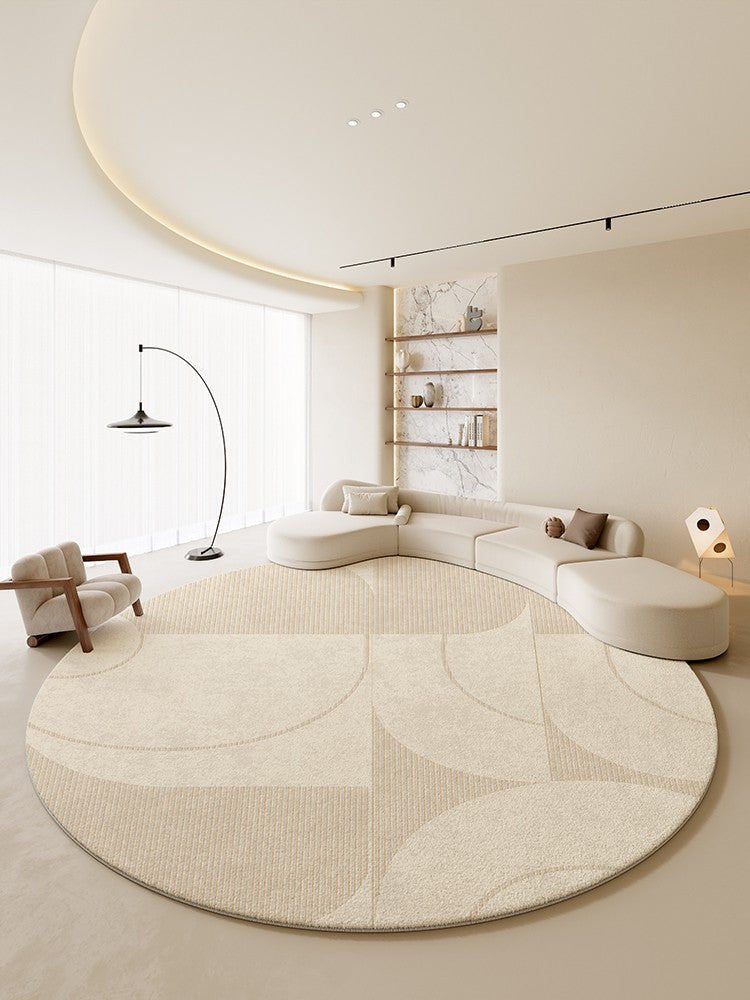 Modern Rugs under Coffee Table, Abstract Modern Round Rugs for Bedroom, Geometric Circular Rugs for Dining Room, Cream Color Contemporary Modern Rugs-artworkcanvas