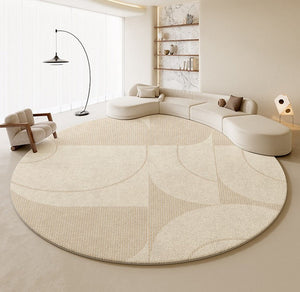 Geometric Circular Rugs for Dining Room, Cream Color Contemporary Modern Rugs, Modern Rugs under Coffee Table, Abstract Modern Round Rugs for Bedroom-artworkcanvas