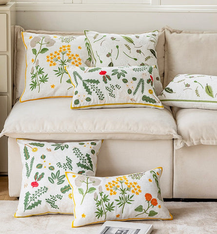 Decorative Pillows for Couch, Spring Flower Decorative Throw Pillows, Farmhouse Sofa Decorative Pillows, Embroider Flower Cotton Pillow Covers-artworkcanvas