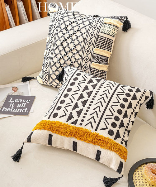 Unique Oriental Square Pillows for Bedroom, Geometric Modern Pillow Covers, Bohemian Decorative Sofa Pillows, Decorative Throw Pillows for Couch-artworkcanvas