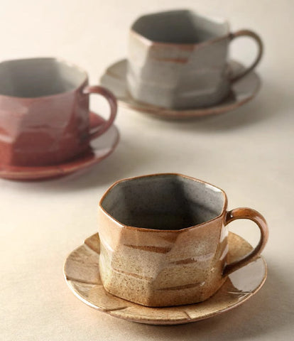 Unique Tea Cup and Saucer, Modern Handmade Pottery Coffee Cup, Creative Ceramic Coffee Cup with Saucer, Tea Cup Set for Afternoon Tea-artworkcanvas