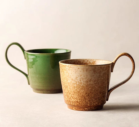 Creative Brown Green Blue Ceramic Coffee Mugs, Large Modern Handmade Pottery Coffee Cup, Large Unique Tea Cup, Large Capacity Coffee Cups-artworkcanvas