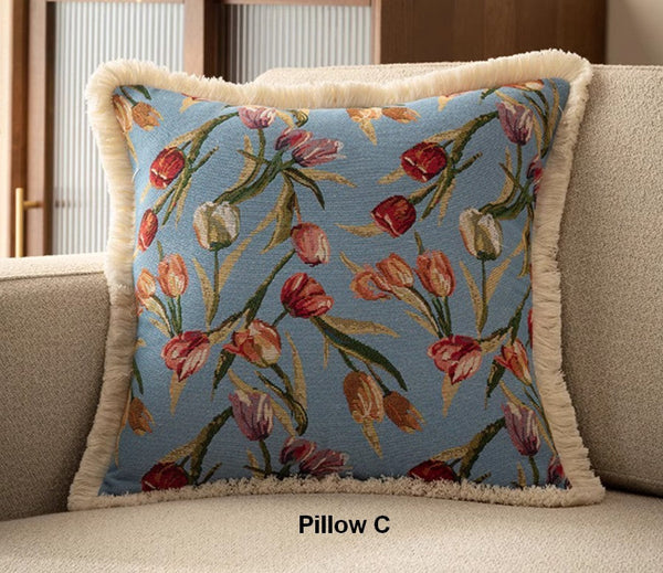 Tulip Flower Pillow Covers, Large Flower Decorative Pillows for Bedroom, Decorative Sofa Pillows for Couch, Farmhouse Decorative Pillows-artworkcanvas