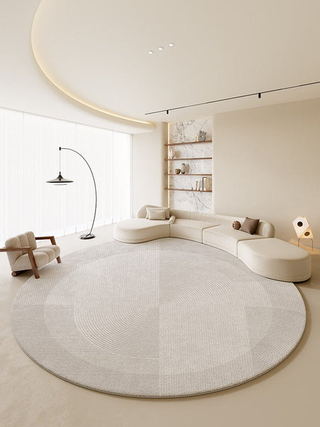 Large Grey Geometric Floor Carpets, Modern Living Room Round Rugs, Abstract Circular Rugs under Dining Room Table, Bedroom Modern Round Rugs-artworkcanvas