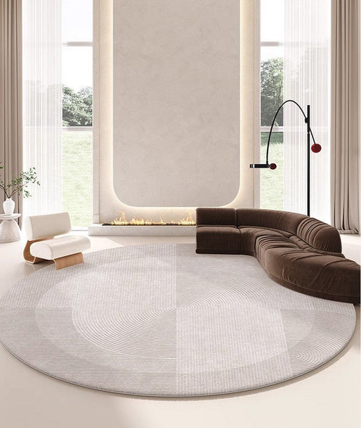 Grey Geometric Floor Carpets, Abstract Circular Rugs under Dining Room Table, Modern Living Room Round Rugs, Bedroom Modern Round Rugs-artworkcanvas