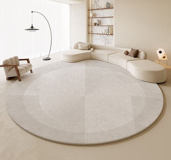 Grey Geometric Floor Carpets, Abstract Circular Rugs under Dining Room Table, Modern Living Room Round Rugs, Bedroom Modern Round Rugs-artworkcanvas