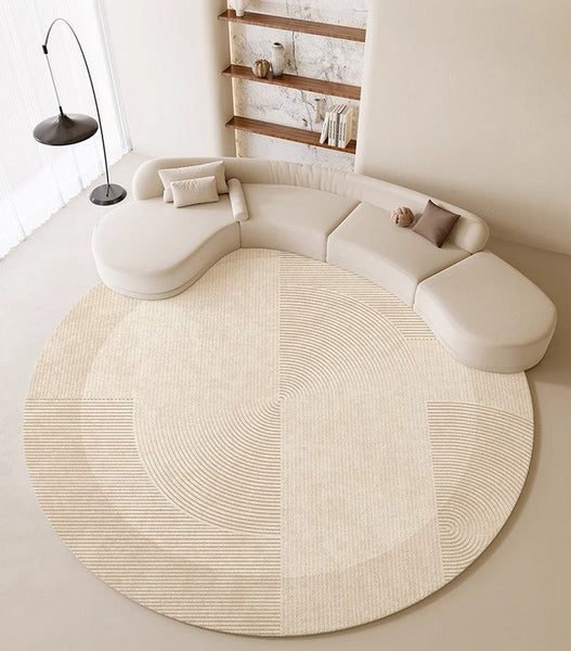 Dining Room Modern Rugs, Cream Color Round Rugs under Coffee Table, Large Modern Rugs in Living Room, Contemporary Circular Rugs in Bedroom-artworkcanvas