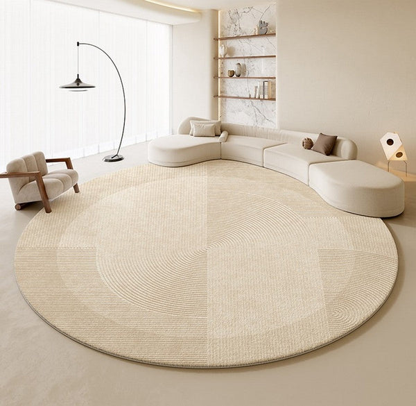 Large Modern Rugs in Living Room, Dining Room Modern Rugs, Cream Color Round Rugs under Coffee Table, Contemporary Circular Rugs in Bedroom-artworkcanvas