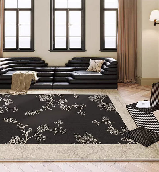 Bedroom Modern Rugs, French Style Flower Pattern Rugs for Interior Design, Contemporary Modern Rugs under Dining Room Table, Flower Pattern Modern Rugs for Living Room-artworkcanvas