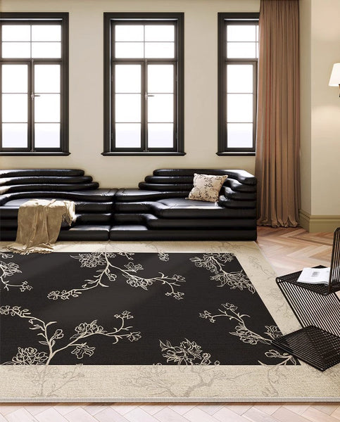 Bedroom Modern Rugs, French Style Flower Pattern Rugs for Interior Design, Contemporary Modern Rugs under Dining Room Table, Flower Pattern Modern Rugs for Living Room-artworkcanvas