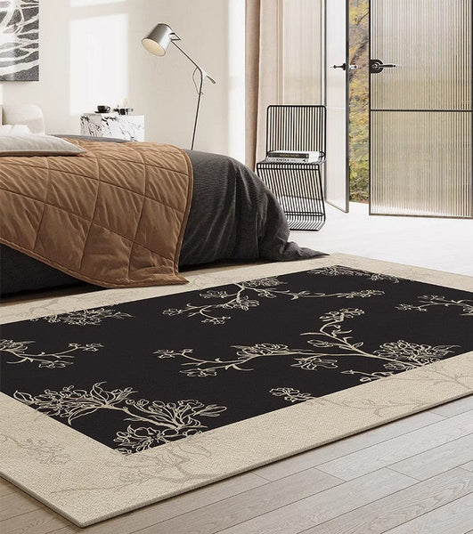 Bedroom Modern Rugs, French Style Flower Pattern Rugs for Interior Design, Contemporary Modern Rugs under Dining Room Table, Flower Pattern Modern Rugs for Living Room-artworkcanvas