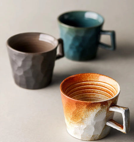 Creative Brown White Black Blue Ceramic Coffee Mugs, Modern Handmade Pottery Coffee Cup, Large Unique Tea Cup, Large Capacity Coffee Cups-artworkcanvas