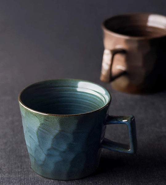 Large Capacity Coffee Cups, Modern Handmade Pottery Coffee Cup, Large Unique Tea Cup, Creative Brown White Black Blue Ceramic Coffee Mugs-artworkcanvas