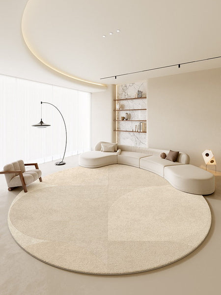 Modern Rugs for Living Room, Contemporary Cream Color Rugs for Bedroom, Circular Modern Rugs under Chairs, Geometric Round Rugs for Dining Room-artworkcanvas