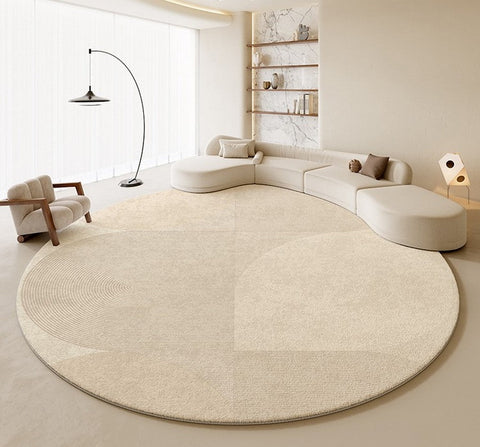 Modern Rugs for Living Room, Contemporary Cream Color Rugs for Bedroom, Circular Modern Rugs under Chairs, Geometric Round Rugs for Dining Room-artworkcanvas