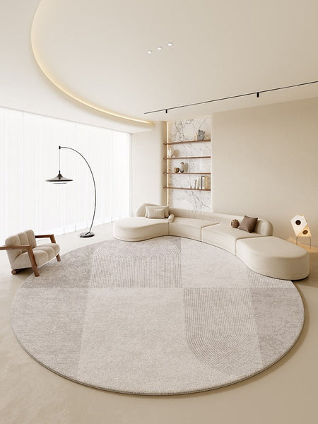 Circular Modern Rugs, Dining Room Modern Rug Ideas, Round Area Rugs, Modern Rugs in Bedroom,Abstract Grey Rugs under Coffee Table-artworkcanvas