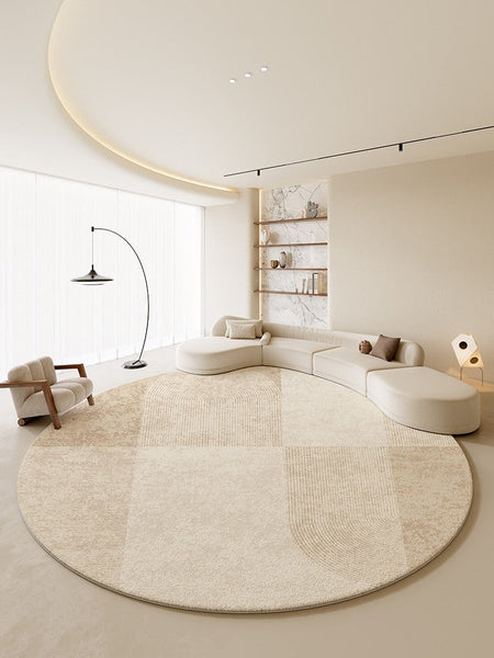 Abstract Contemporary Rugs for Bedroom, Modern Cream Color Rugs for Living Room, Modern Round Rugs under Coffee Table, Circular Rugs for Dining Table-artworkcanvas