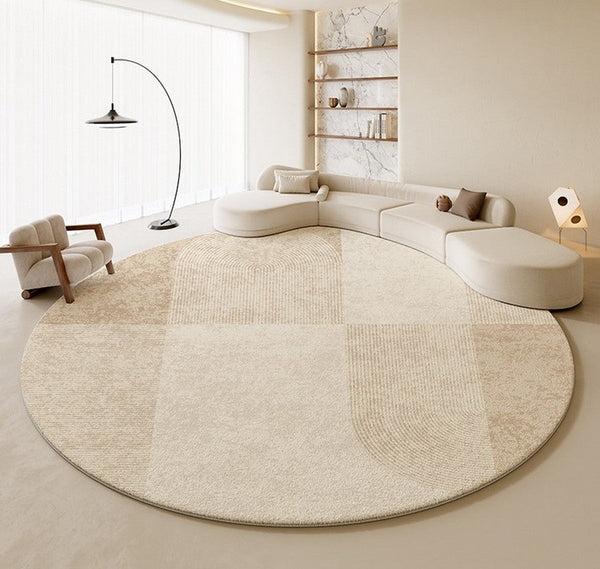 Modern Round Rugs under Coffee Table, Circular Rugs for Dining Table, Abstract Contemporary Rugs for Bedroom, Modern Cream Color Rugs for Living Room-artworkcanvas