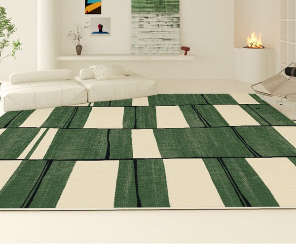 Soft Modern Rugs under Dining Room Table, Contemporary Modern Rugs, Green Geometric Carpets, Abstract Modern Rugs for Living Room-artworkcanvas