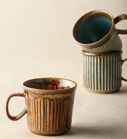 Unique Tea Cup, Creative Brown Green Ceramic Coffee Mugs, Large Modern Handmade Pottery Coffee Cup, Large Capacity Coffee Mugs-artworkcanvas