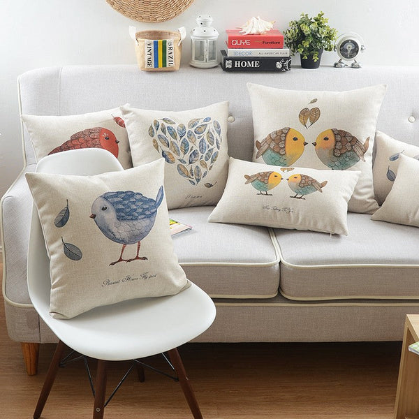 Simple Decorative Pillow Covers, Decorative Sofa Pillows for Children's Room, Love Birds Throw Pillows for Couch, Singing Birds Decorative Throw Pillows-artworkcanvas