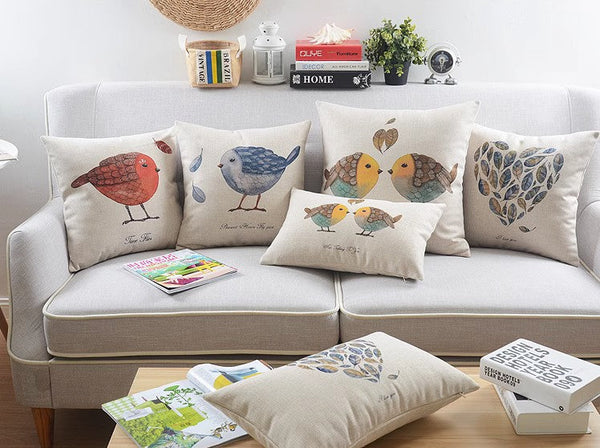 Simple Decorative Pillow Covers, Decorative Sofa Pillows for Children's Room, Love Birds Throw Pillows for Couch, Singing Birds Decorative Throw Pillows-artworkcanvas