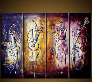 Music Player Painting, Extra Large Painting Above Sofa, 4 Piece Abstract Painting, Simple Abstract Wall Art, Modern Paintings for Living Room-artworkcanvas